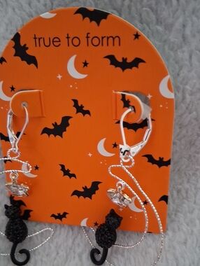 true to form Black Cat Dangle Earrings - Silver Accents